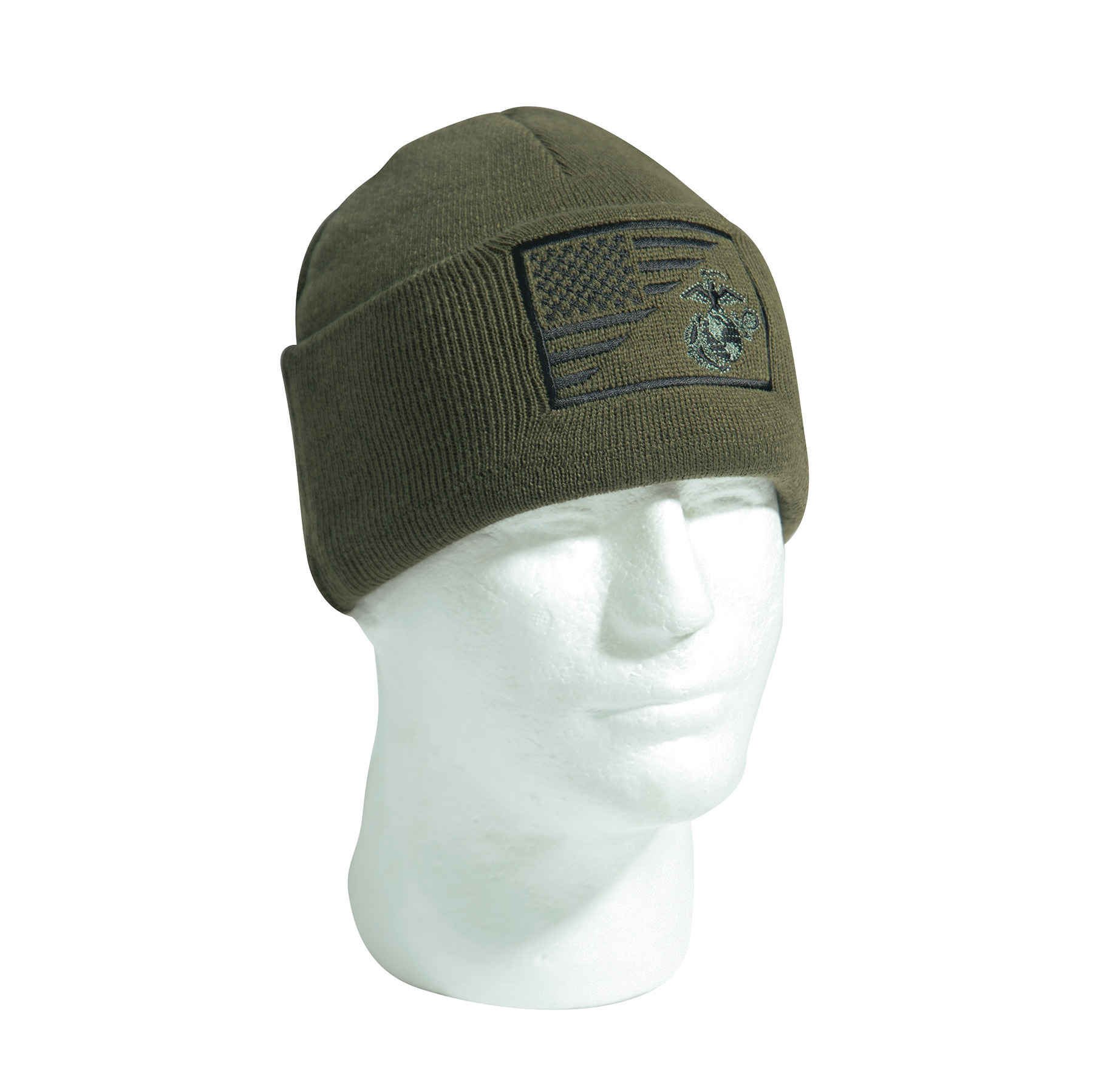 Rothco Rothco Usmc Eagle, Globe And Anchor - Us Flag Deluxe Fine Knit Watch Cap, Olive Drab