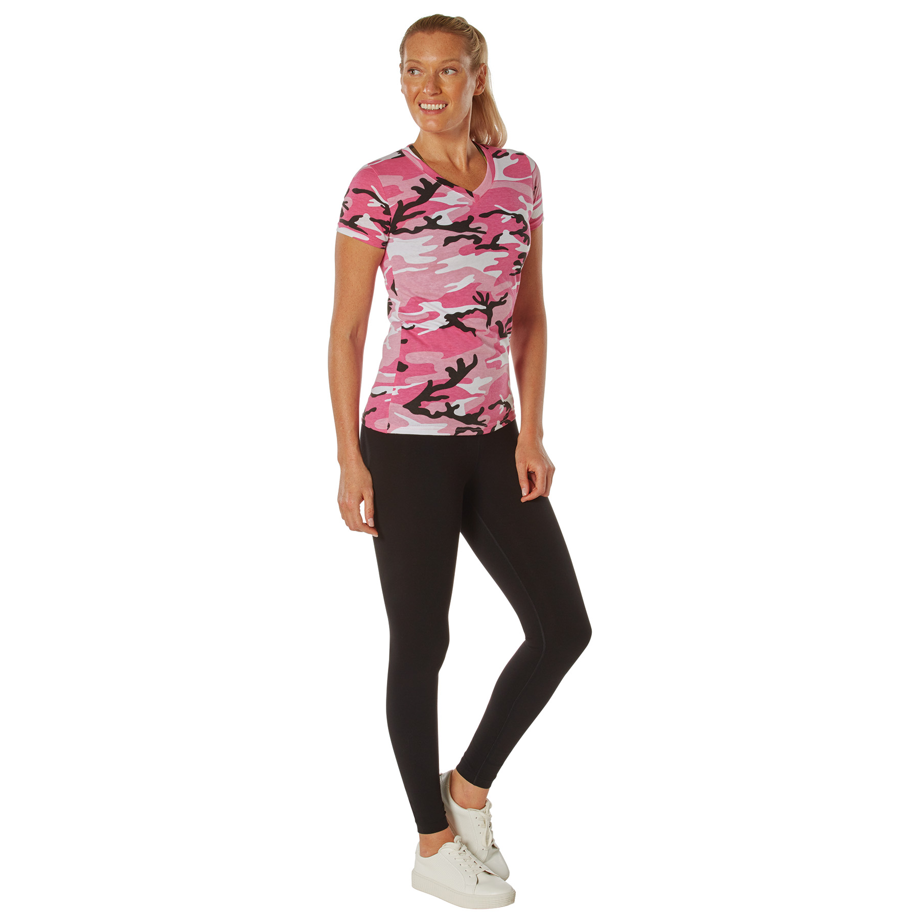 Rothco Rothco Womens Long Length Camo V-Neck T-Shirt - Pink Camo, Large
