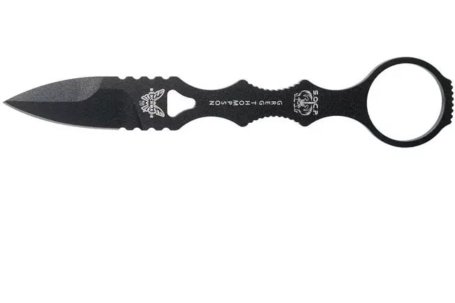 Benchmade Mini SOCP Spear Point Fixed Blade Knife With Sheath, Black - 177BK - Benchmade