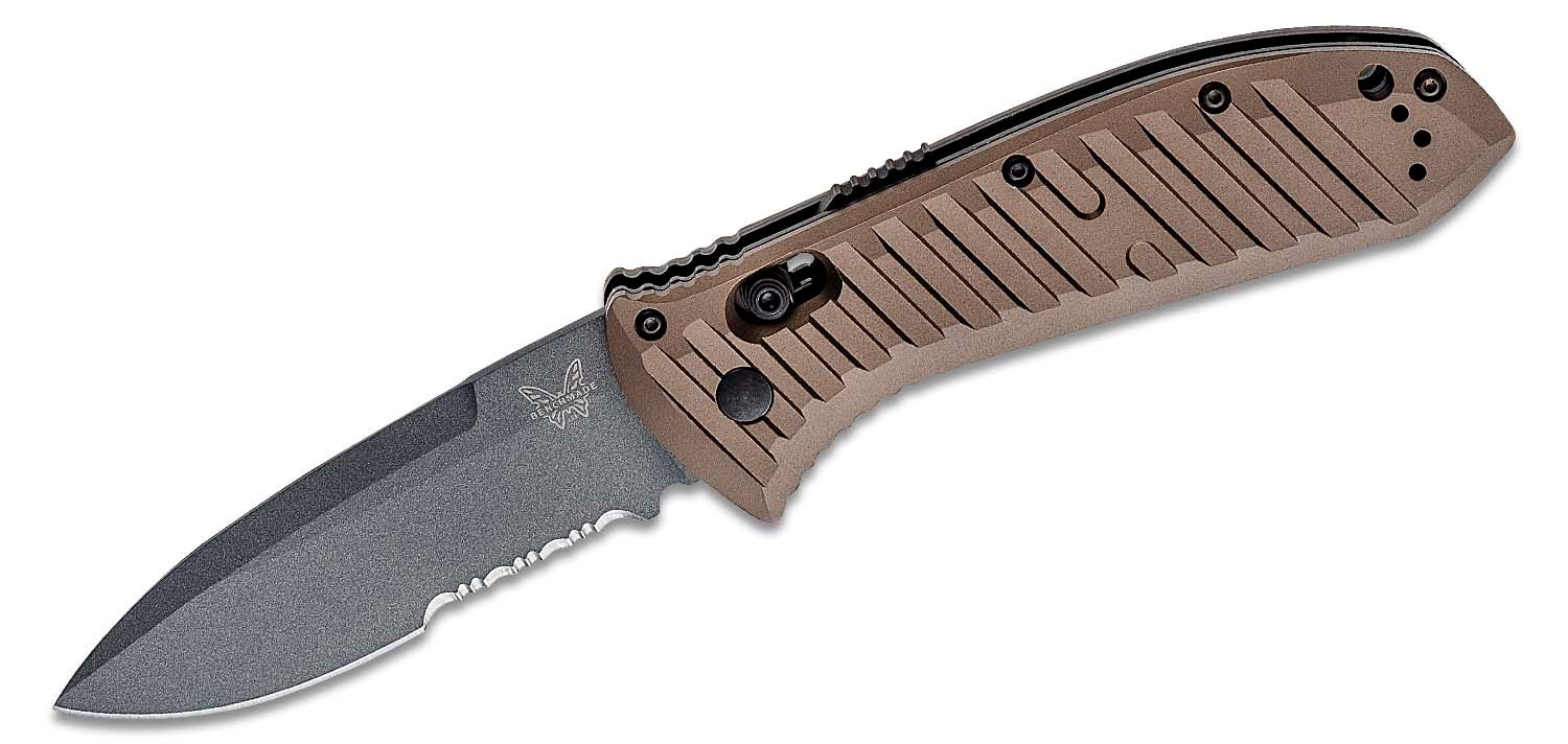 Benchmade Auto Presidio II Serrated Drop Point Folding Knife, Burnt Bronze - 5700SGY-1 - Benchmade