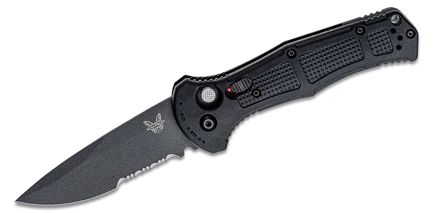 Benchmade Claymore Auto Folding Drop Point Knife Serrated, Black - 9070SBK - Benchmade