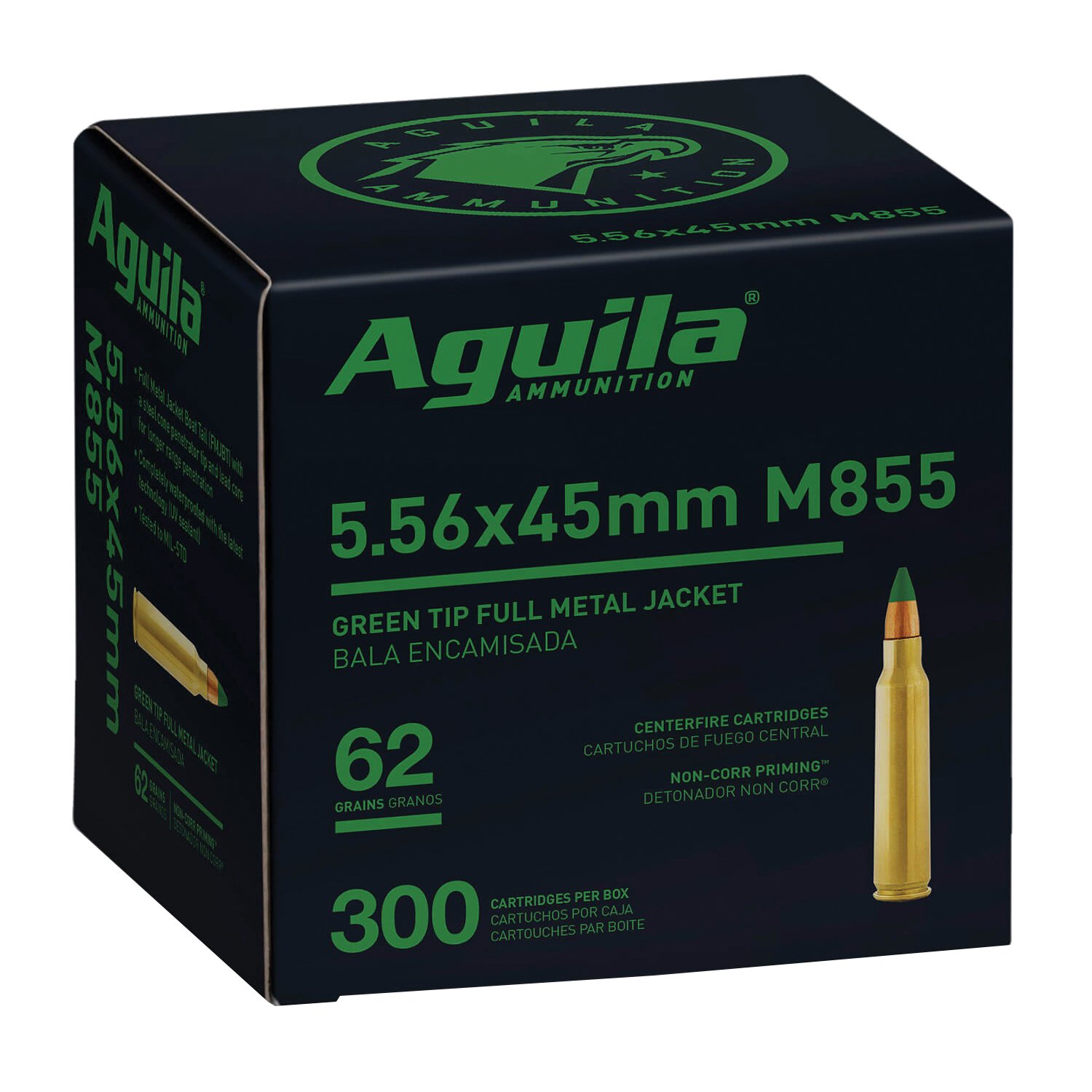 Aguila 5.56 Ammo 62 Grain Green Tip FMJ, 300 rds - 1E556125 - Aguila