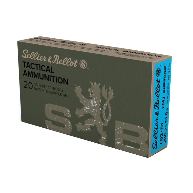 Selier & Bellot 7.62x51mm Ammo 200 Grain FMJ Subsonic, 20 rds/box - SB762SUBB