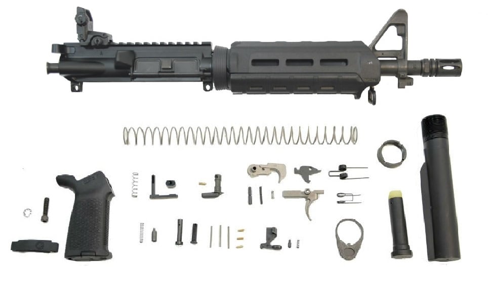 PSA 10.5" Carbine-Length 5.56 NATO 1/7 Nitride MOE EPT Pistol Kit w/MBUS Rear, Black - Palmetto State Armory