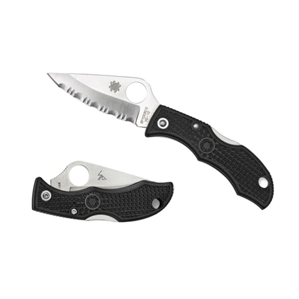 Spyderco Ladybug 3 Compact Black Serrated Clip Point Folding Knife - LBKS3 - Spyderco