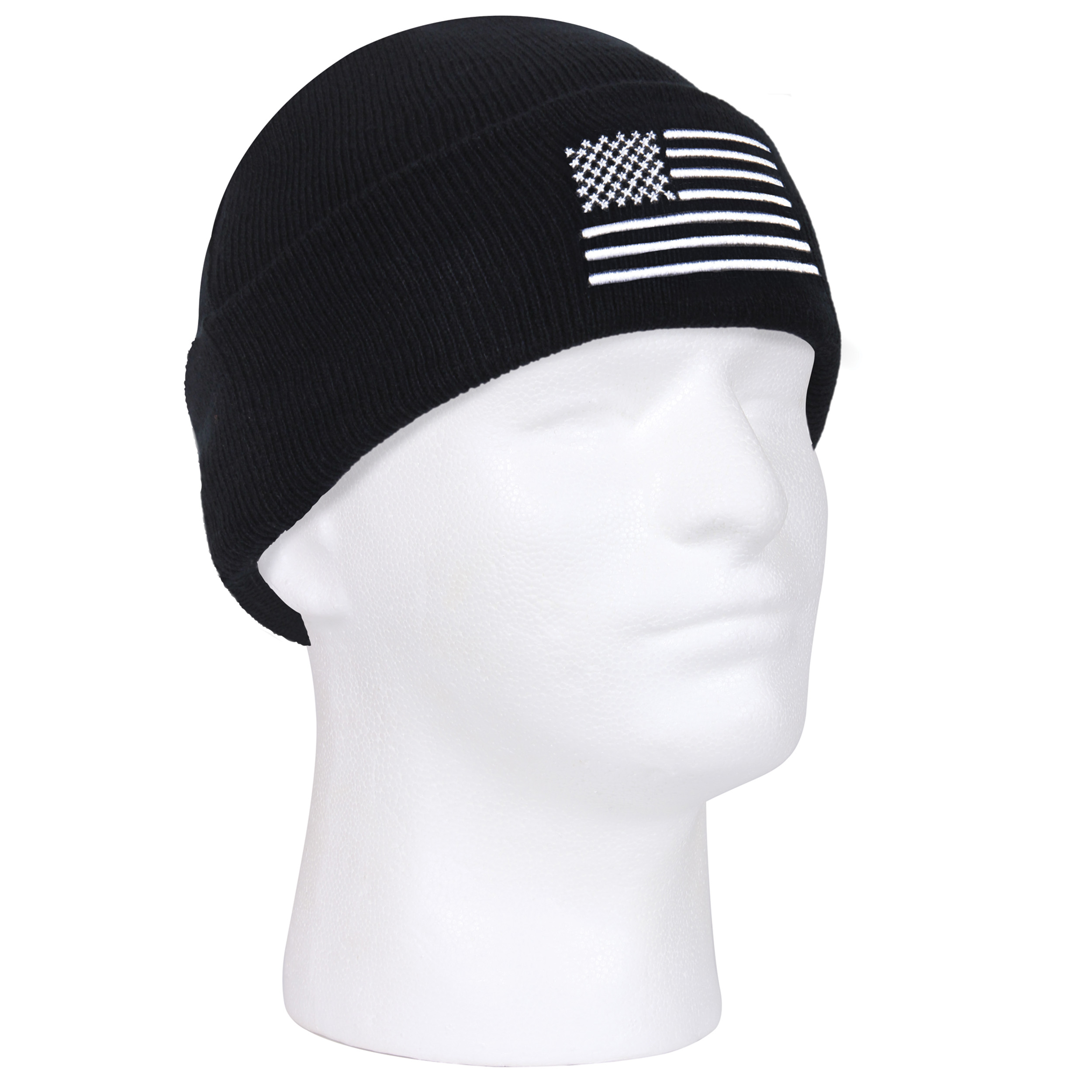 Rothco Rothco Us Flag Embroidered Fine Knit Watch Cap - Black - White