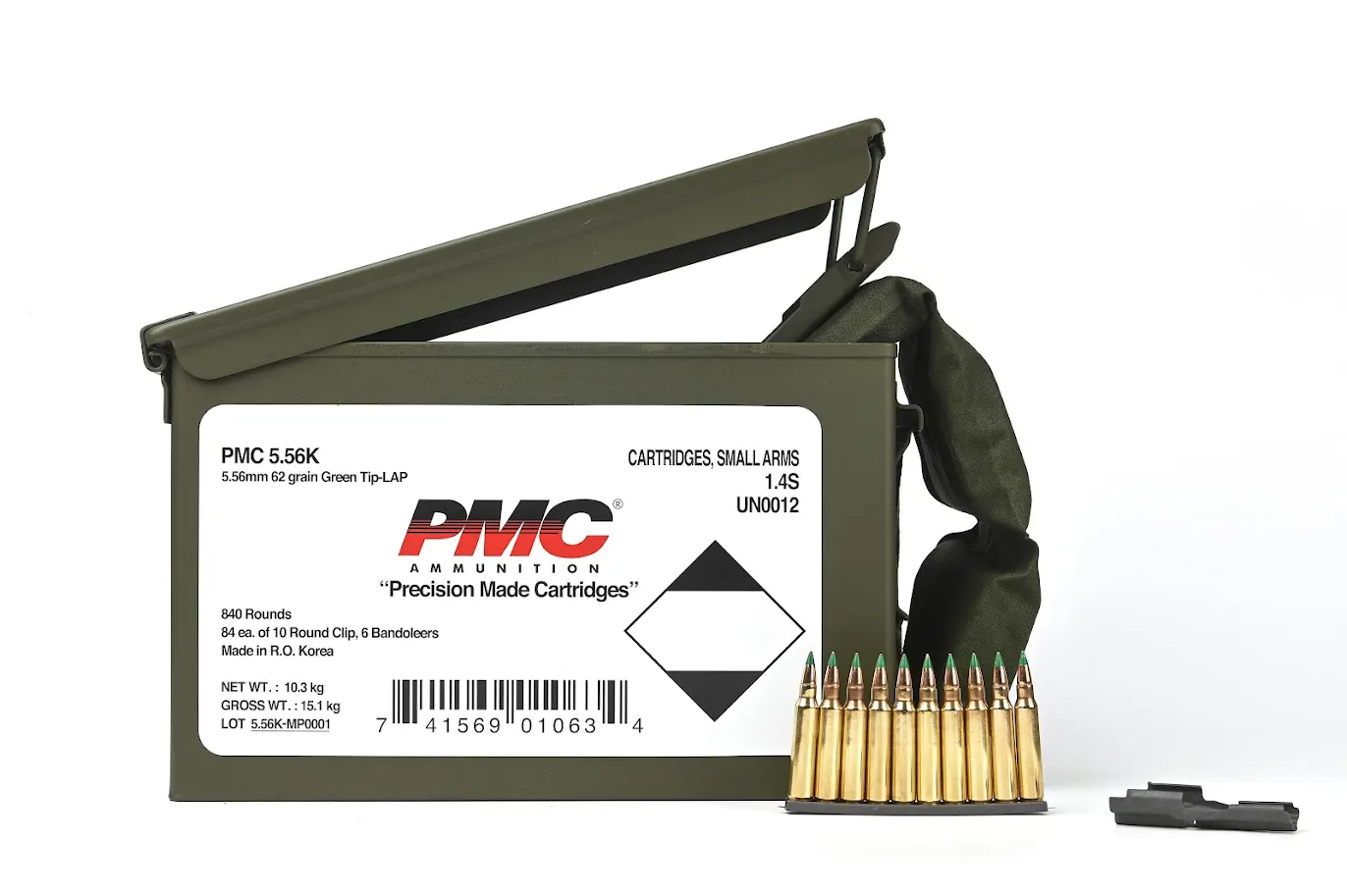 PMC X-Tac 5.56 NATO 62gr Green Tip LAP 840rds w/ Bandoleer in M2A1 Ammo Can - 5.56(M855)(M/B) - Pmc