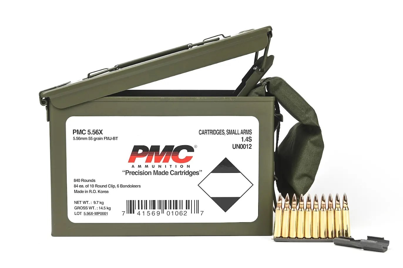 PMC X-Tac 5.56 NATO 55gr FMJBT 840rds w/ Bandoleer in M2A1 Ammo Can - 5.56X(M/B) - Pmc