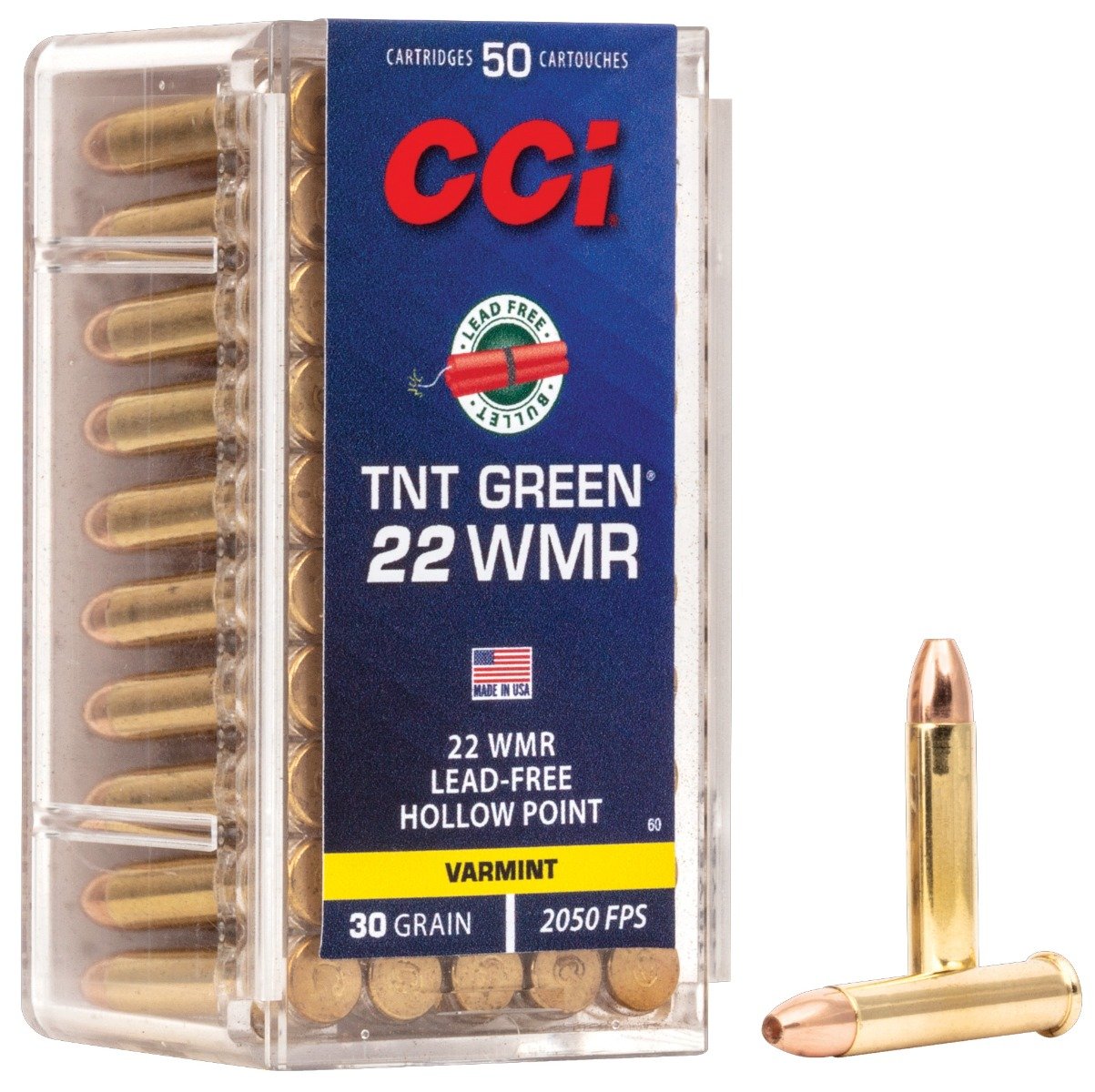 CCI .22 WMR 30gr TNT Green HP Ammunition 50rds - 0060 - Cci
