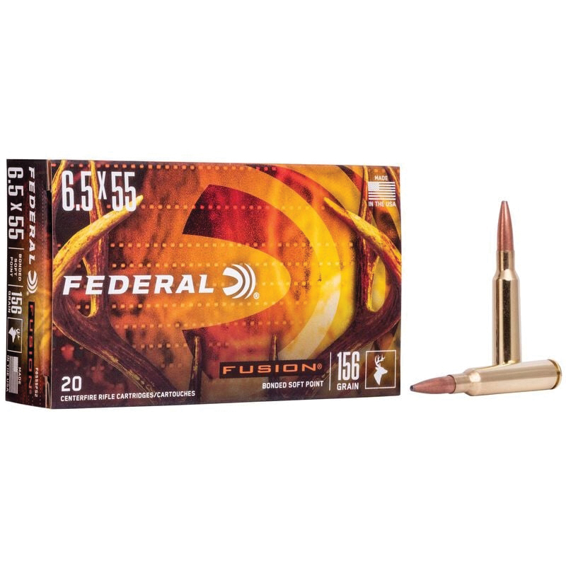 Federal Fusion 6.5x55mm Swedish 156 gr FSP 20rds Rifle Ammo for Effective Big Game Hunting - F6555FS2 - Federal