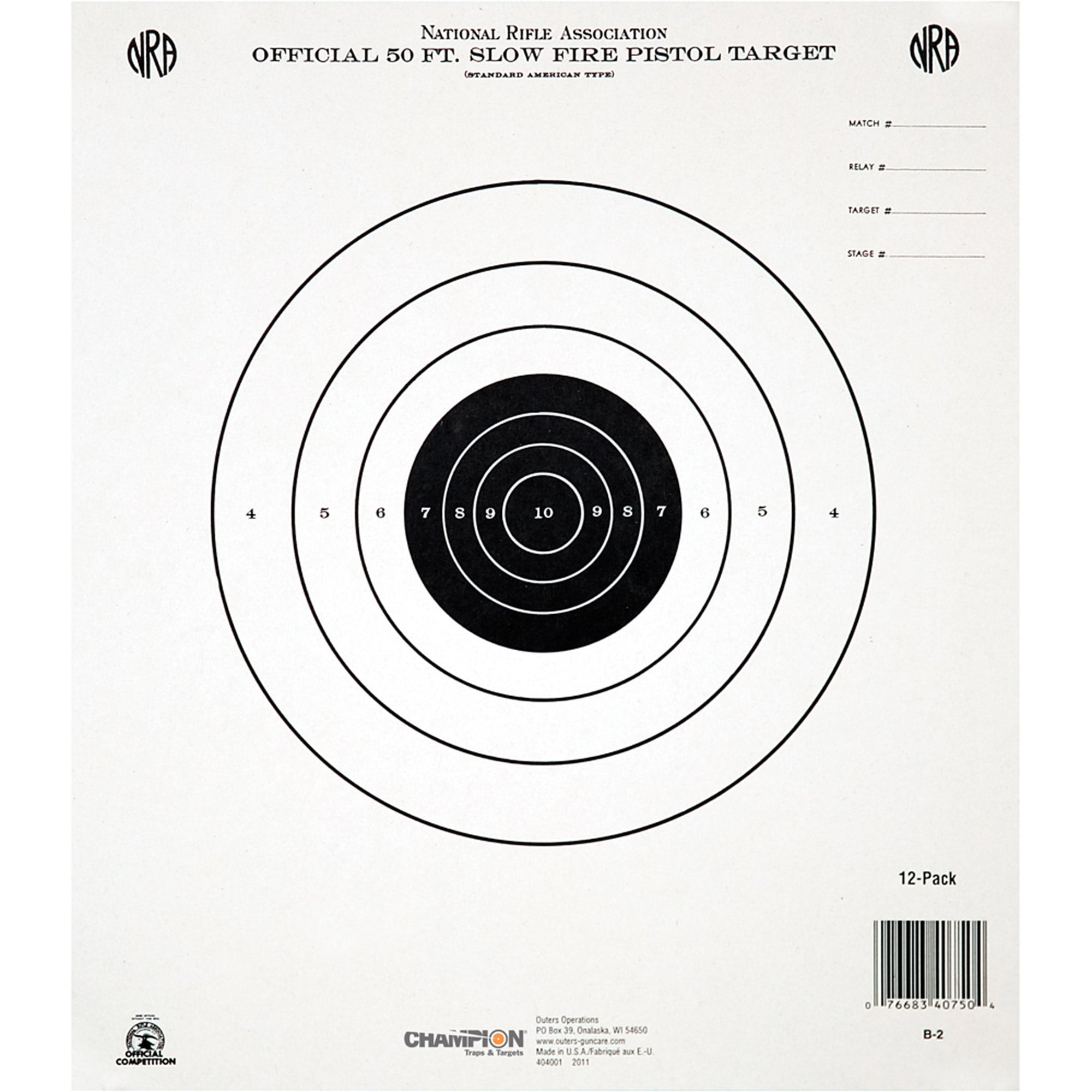Champion 50 ft. Slowfire Pistol Target, 12 Pack - 45750 - Champion Target
