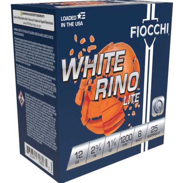 Fiocchi White Rino Lite 12 Gauge 2.75" #8 1.12 oz - 25rds - 12WRNL8