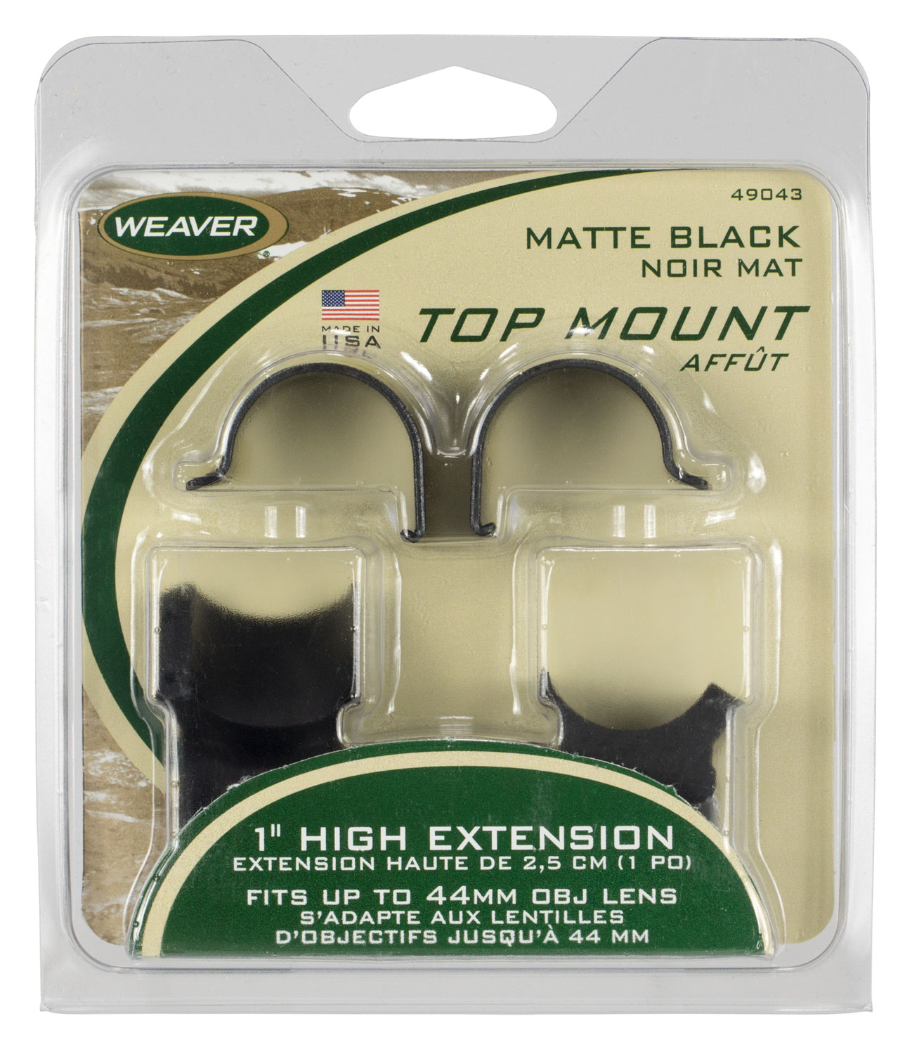 Weaver 1 inch High Aluminum Extended Top Mount Tactical Style Scope Ring, Matte Black - 49043 - Weaver