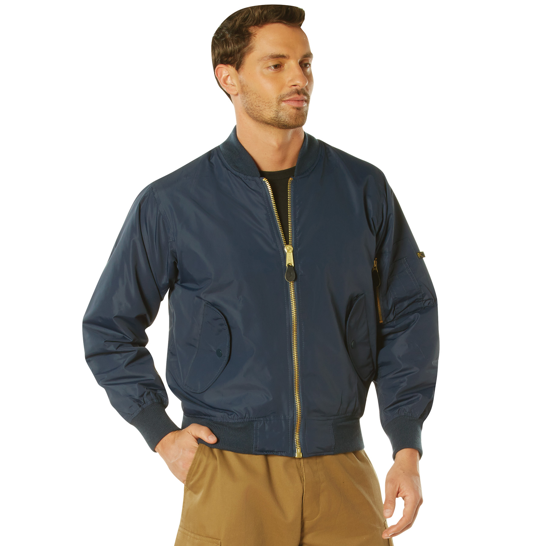 Rothco Rothco Lightweight Enhanced Nylon Ma-1 Flight Jacket - Navy Blue, Large
