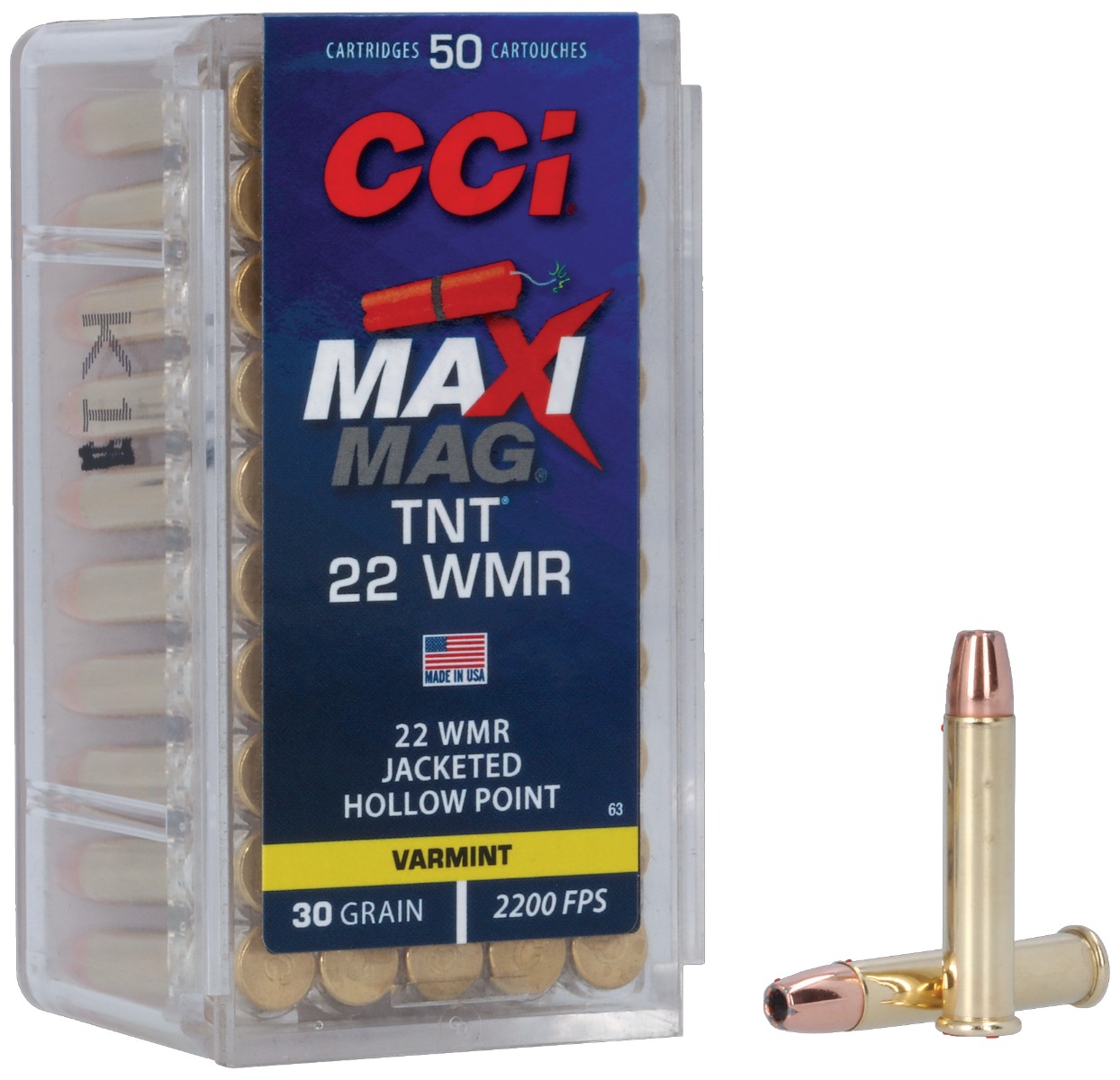 CCI Maxi-Mag TNT .22 WMR 30 gr JHP 50 Rounds Ammunition - 0063