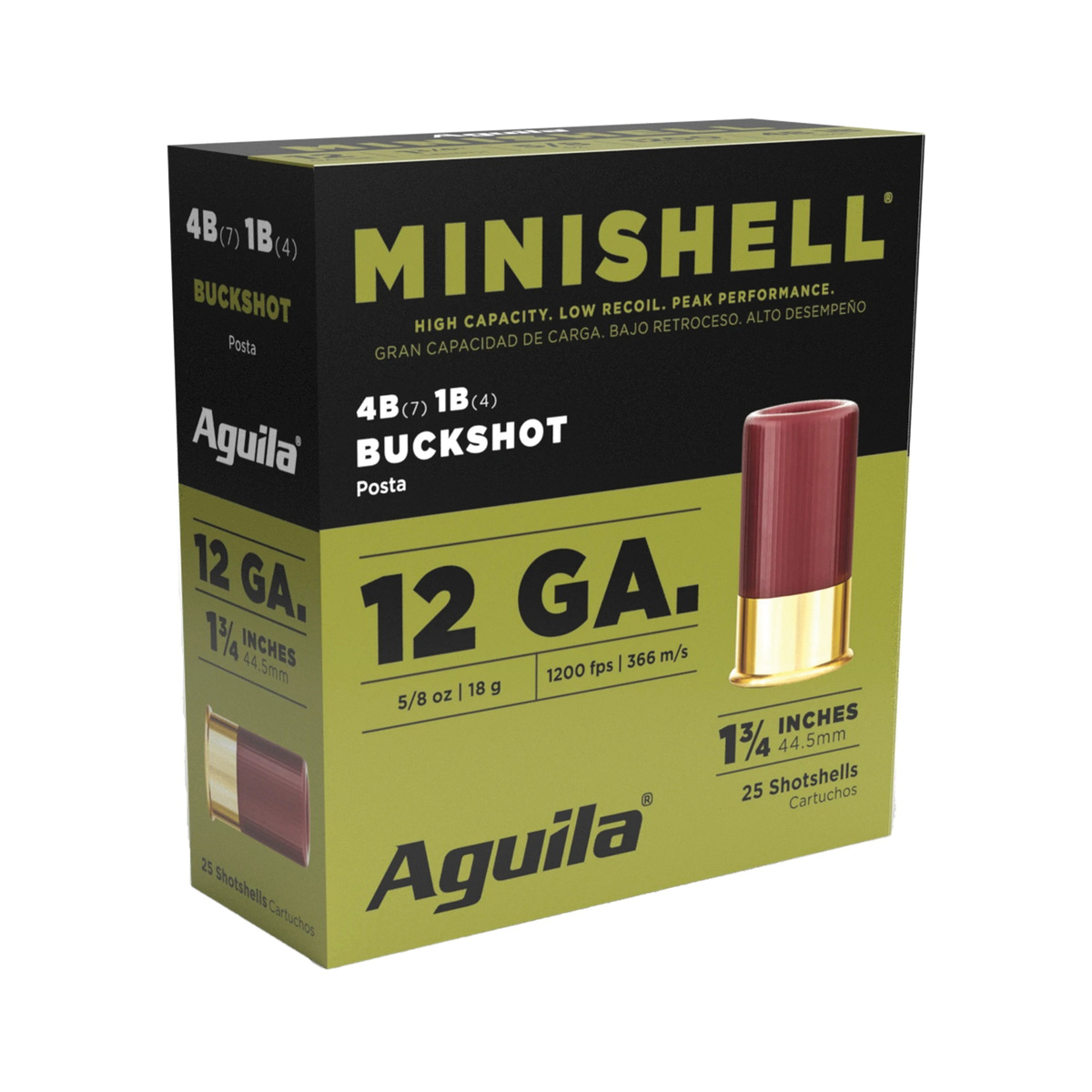 Aguila Minishell 12 Gauge 1-3/4" #4 Buck/#1 Buck 5/8 oz 25rds Shotshell - Compact for Powerful Defense - 1CHB1385 - Aguila