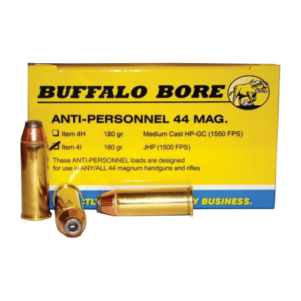 Buffalo Bore Anti-Personnel 44 Rem Mag 180 grain Jacketed Hollow Point Pistol and Handgun Ammo, 20/Box - 4I/20 - Buffalo Bore