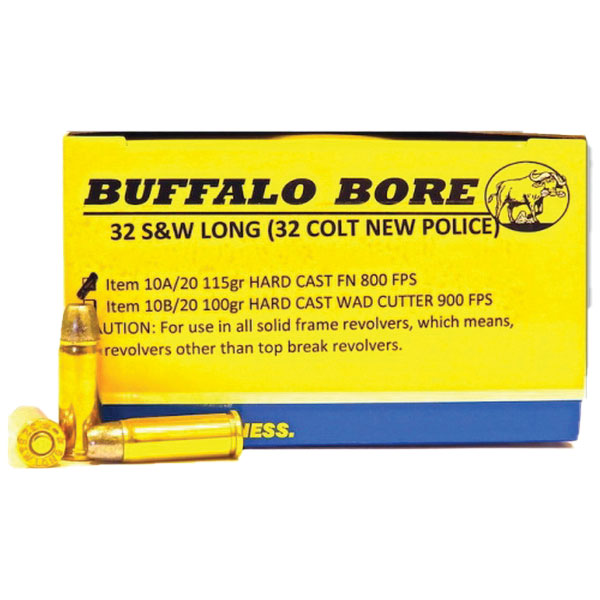 Buffalo Bore Colt New Police 32 S&W Long 115 grain Hard Cast Lead Flat Nose Pistol and Handgun Ammo, 20/Box - 10A/20 - Buffalo Bore