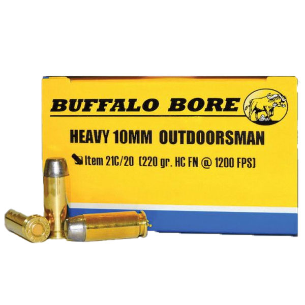 Buffalo Bore Outdoorsman 10mm Auto 220 grain Hard Cast Flat Nose Handgun Ammo, 20/Box - 21C/20 - Buffalo Bore
