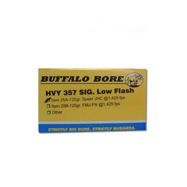 Buffalo Bore Heavy 357 SIG 125 grain Jacketed Hollow Point Low Flash Pistol and Handgun Ammo, 20/Box - 25A/20 - Buffalo Bore