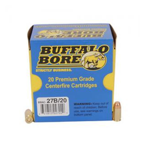 Buffalo Bore 380 ACP +P 95 grain Full Metal Jacket Flat Nose Pistol and Handgun Ammo, 20/Box - 27B/20 - Buffalo Bore