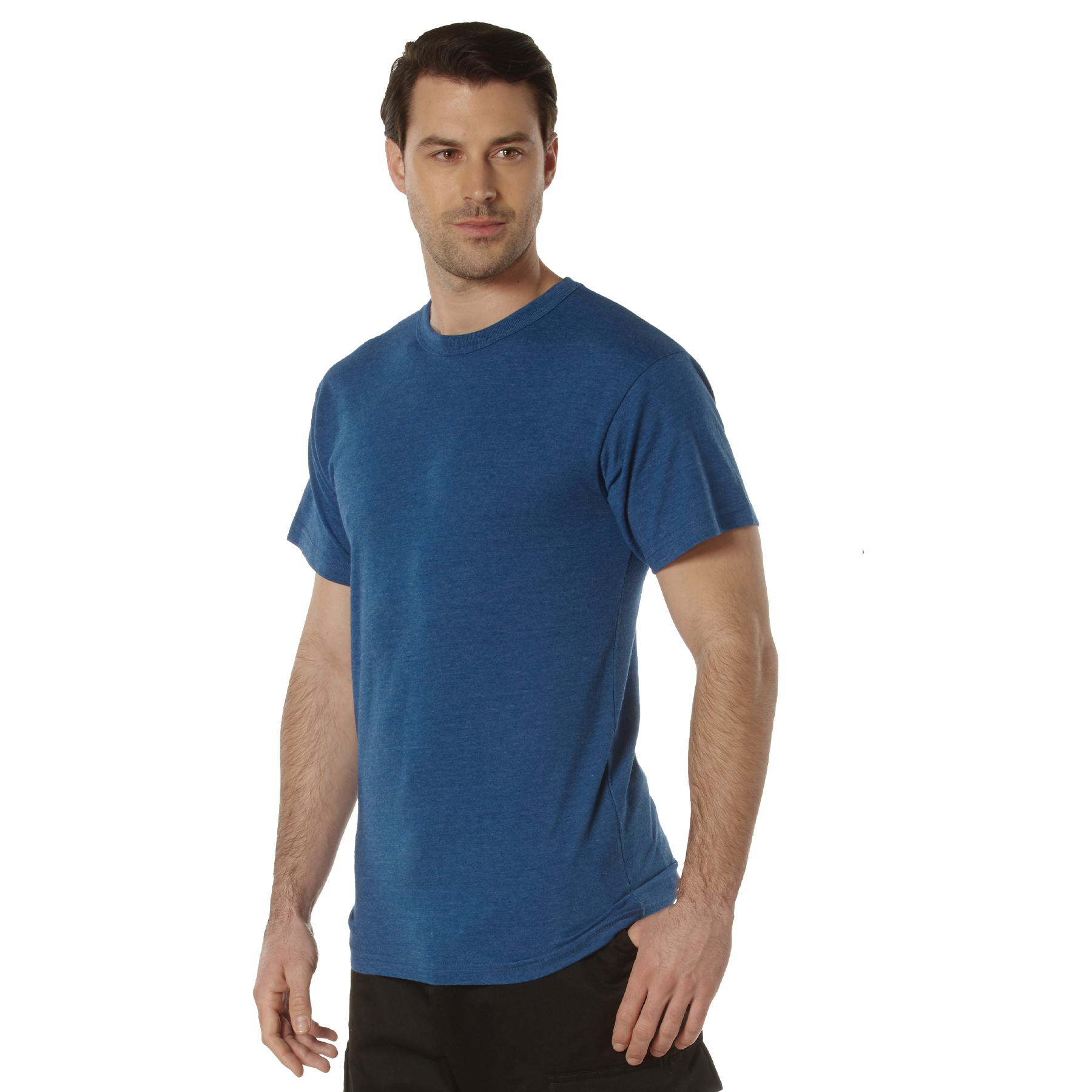Rothco Rothco Solid Color T-Shirt With Cotton - Polyester Blend, Heather Blue, Small