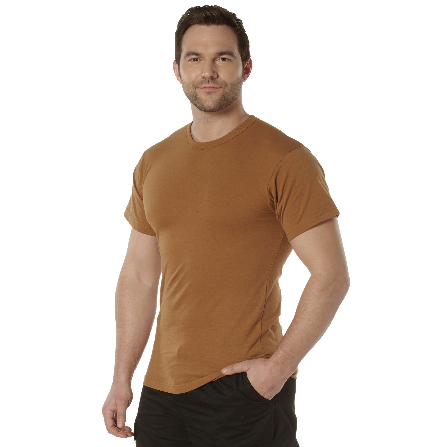 Rothco Rothco Solid Color T-Shirt With Cotton - Polyester Blend, Work Brown, Medium