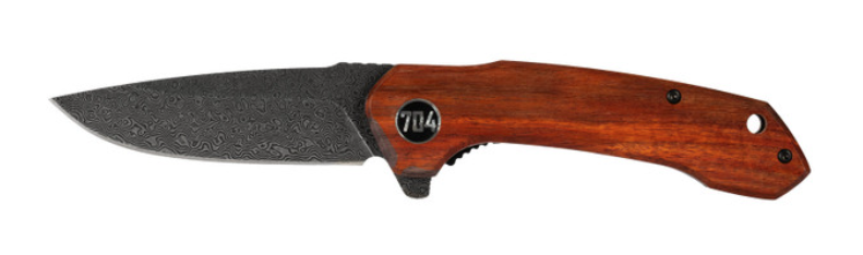 704 Gear Midnight Scout Lite EDC FS 3.35" DP Folding Pocket Knife w/ Damascus & Blood Sandalwood - 704 Gear
