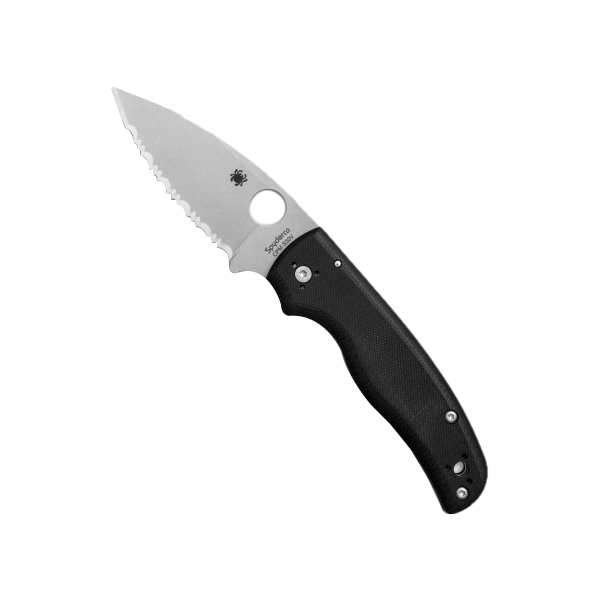 Spyderco Shaman Folding Knife Drop Point Black Fully Serrated Spyder Edge - Durable, Lightweight and Reliable Handle - C229GS - Spyderco
