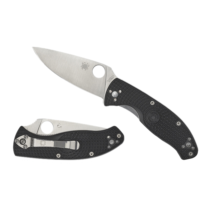 Spyderco Tenacious Lightweight Folding Knife Drop Point, Black, Plain Edge - Lightweight Handle, Smooth Opening - C122PBK - Spyderco