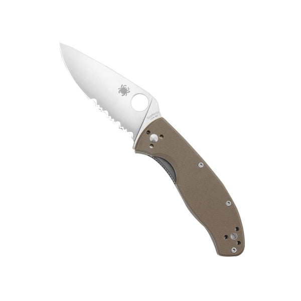 Spyderco Tenacious Folding Knife Drop Point Brown Combination Edge - Durable, Lightweight and Reliable Handle - C122GBNM4PS - Spyderco