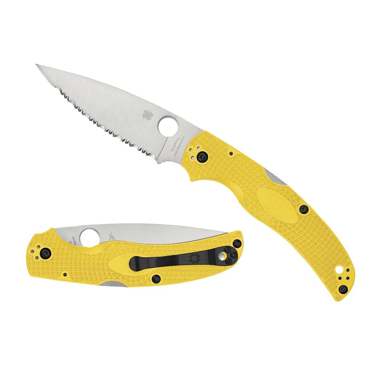 Spyderco Native Chief Lightweight Salt Folding Knife Drop Point Yellow Fully Serrated Spyder Edge - Corrosion-Resistant Blade - C244SYL - Spyderco