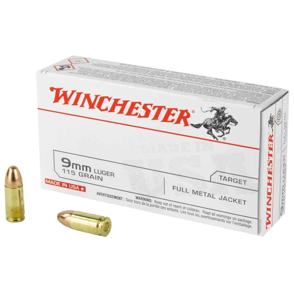 Winchester USA 9mm 115gr FMJ Ammunition 50rds - Q4172B - Winchester