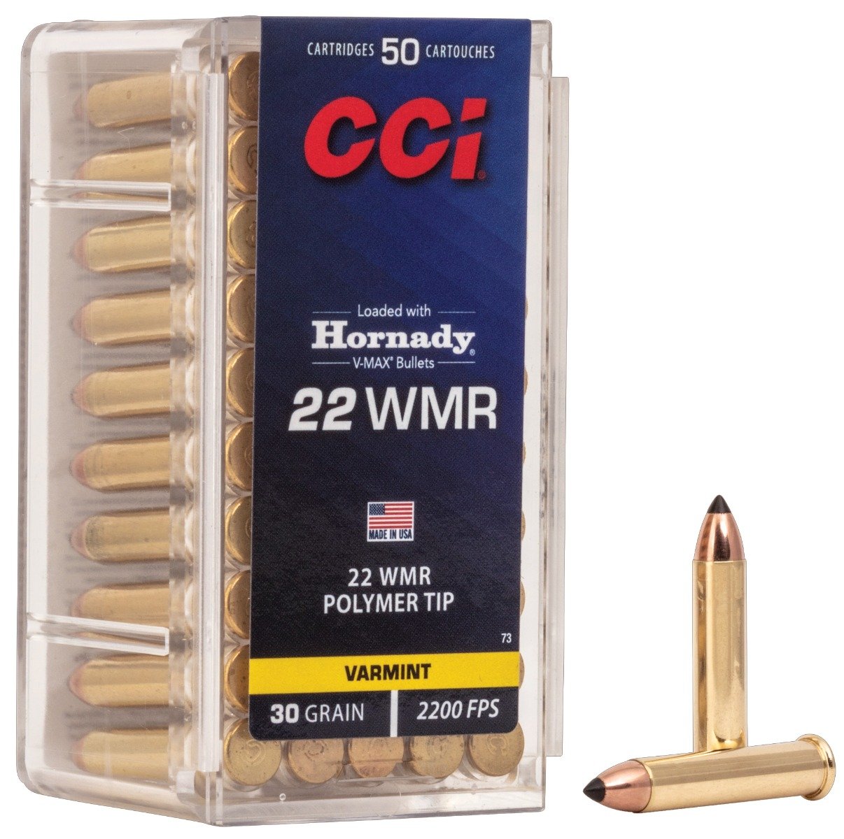 CCI .22 Winchester Magnum Rimfire 30gr V-Max Ammunition, 50 Round Box  0073 - Cci