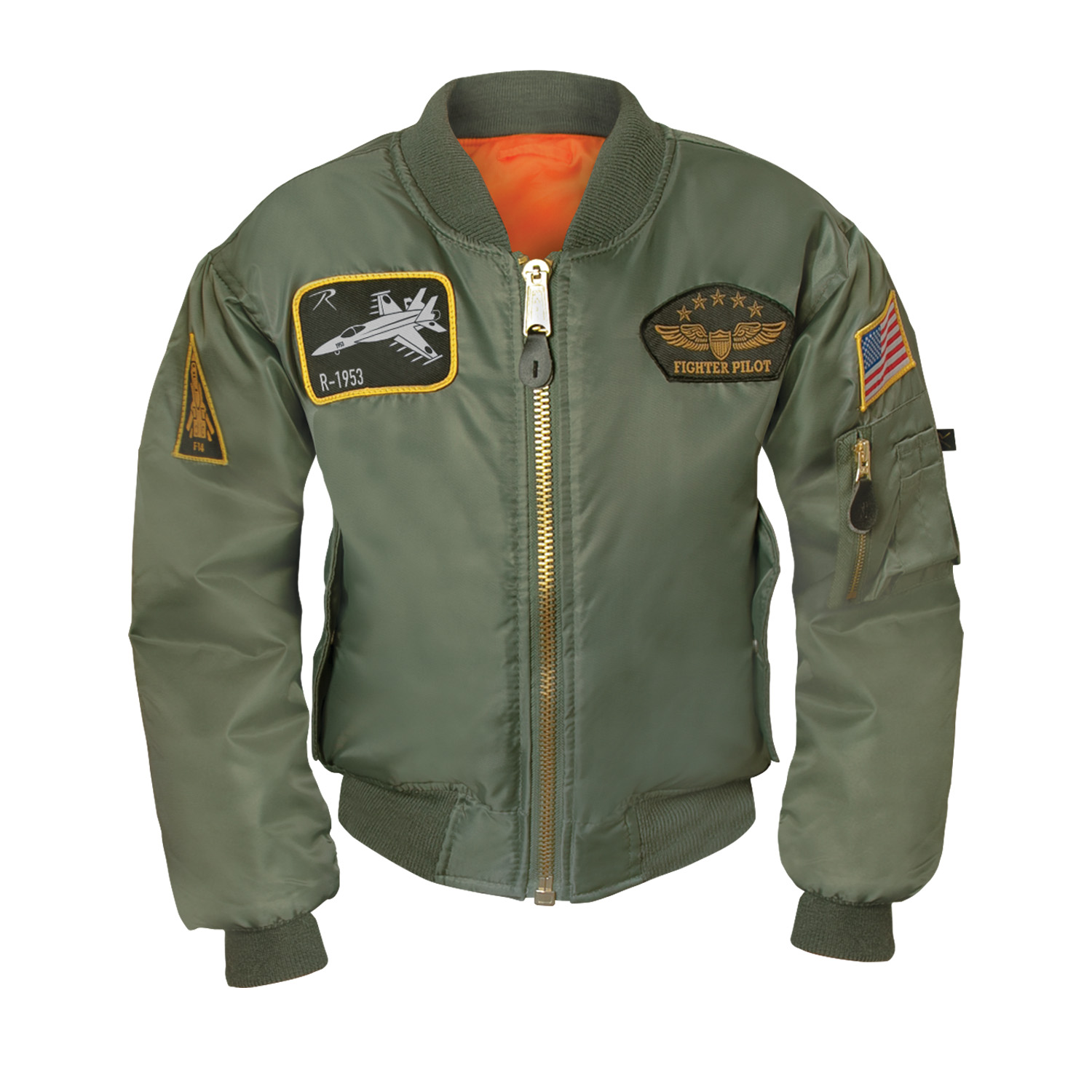 Rothco Rothco Kids Flight Jacket With Patches - Sage Green, Medium
