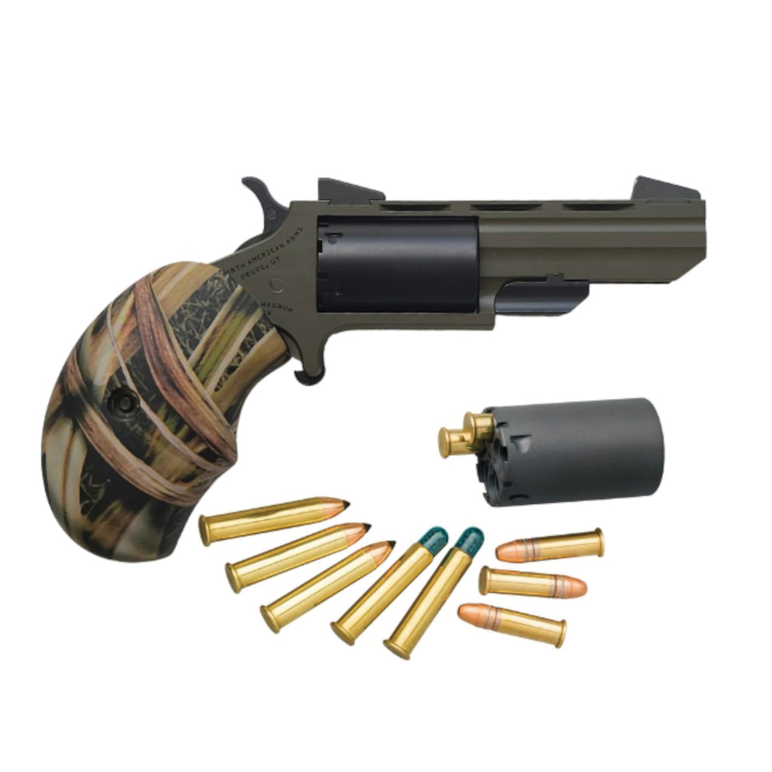 North American Arms Huntsman Conversion .22LR/.22 Magnum Revolver 2" 5rds, OD Green - NAA-TGH-C - North American Arms