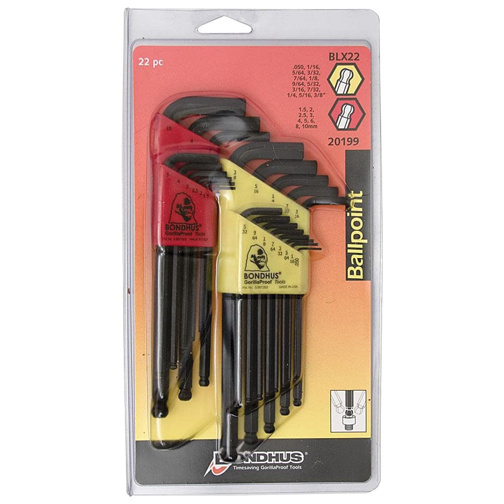 Bondhus ProGuard/BLX22 22-Piece Ball End Wrench Set, Black - Bondhus