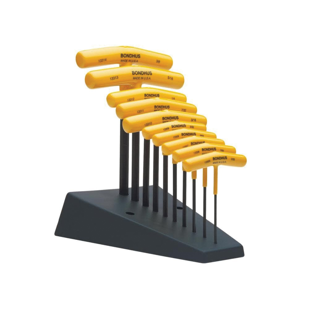 Bondhus HTX10/S 8-Piece Graduated Length Hex End T-Handle Set w/Stand, Black/Yellow - Bondhus
