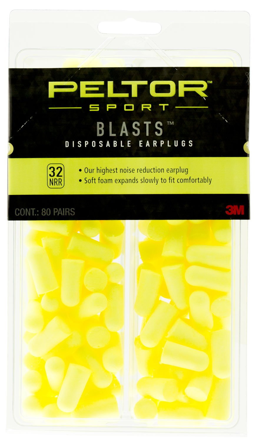 3M Peltor Sport Blasts 32 dB Disposable Corded Ear Plug, Yellow, 80 Pair/pack - 97082 - Peltor