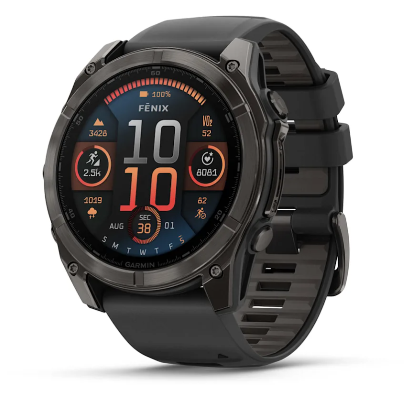 Garmin Fenix 8 - 51 mm, AMOLED, Sapphire, Carbon DLC Titanium with Black/Pebble Gray Silicone Band - Garmin