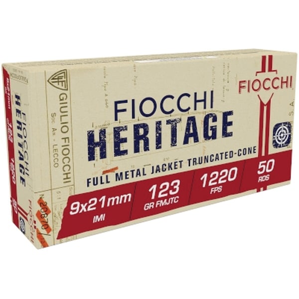 Fiocchi Heritage 9x21mm 123 gr FMJTC 50rds Handgun Ammo for Reliable Performance and Accuracy - 9X21 - Fiocchi