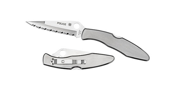 Spyderco Police Model Spear Point Folding Knife, 4.125", Serrated Edge - C07S - Spyderco