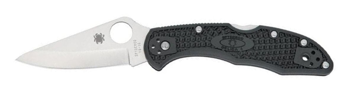 Spyderco Delica 4 Drop Point Folding Knife, 2.875", Plain Edge, Black - C11PBK - Spyderco