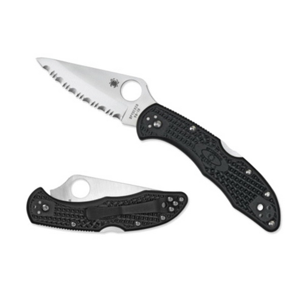 Spyderco Delica 4 Drop Point Folding Knife, 2.875", Serrated Edge - C11SBK - Spyderco