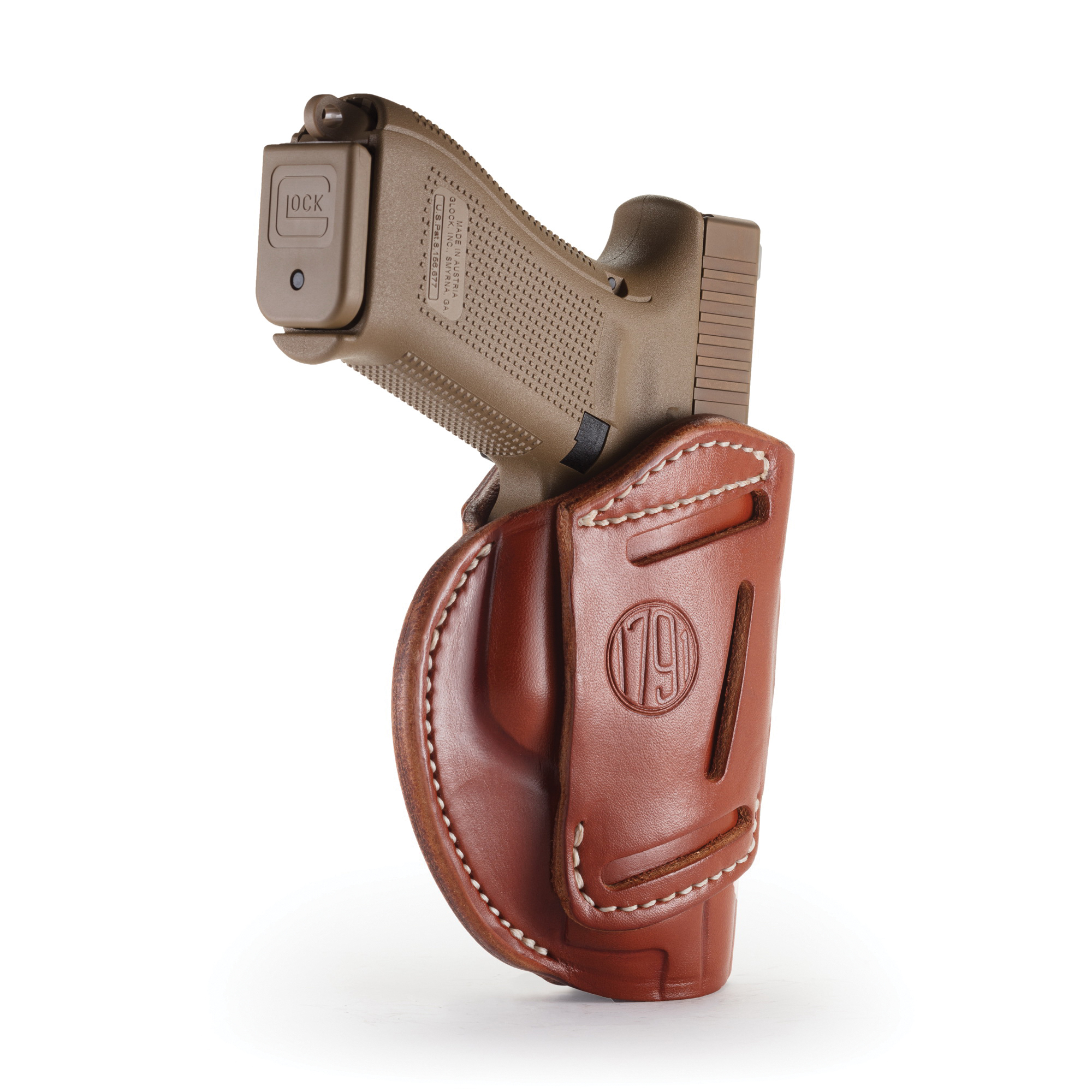 1791 Gunleather 3WH-2 Ambidextrous Glock 42 OWB Open-Top Concealment 3-Way Holster, Classic Brown - 3WH-2-CBR-A - 1791 Gunleather