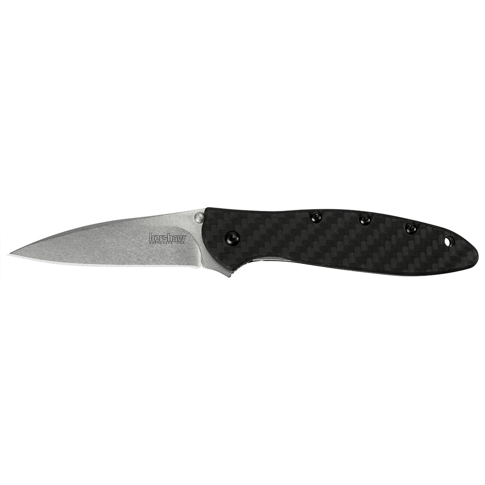Kershaw Leek Modified Drop Point Folder Knife, 3", Black Carbon Fiber - 1660CF - Kershaw