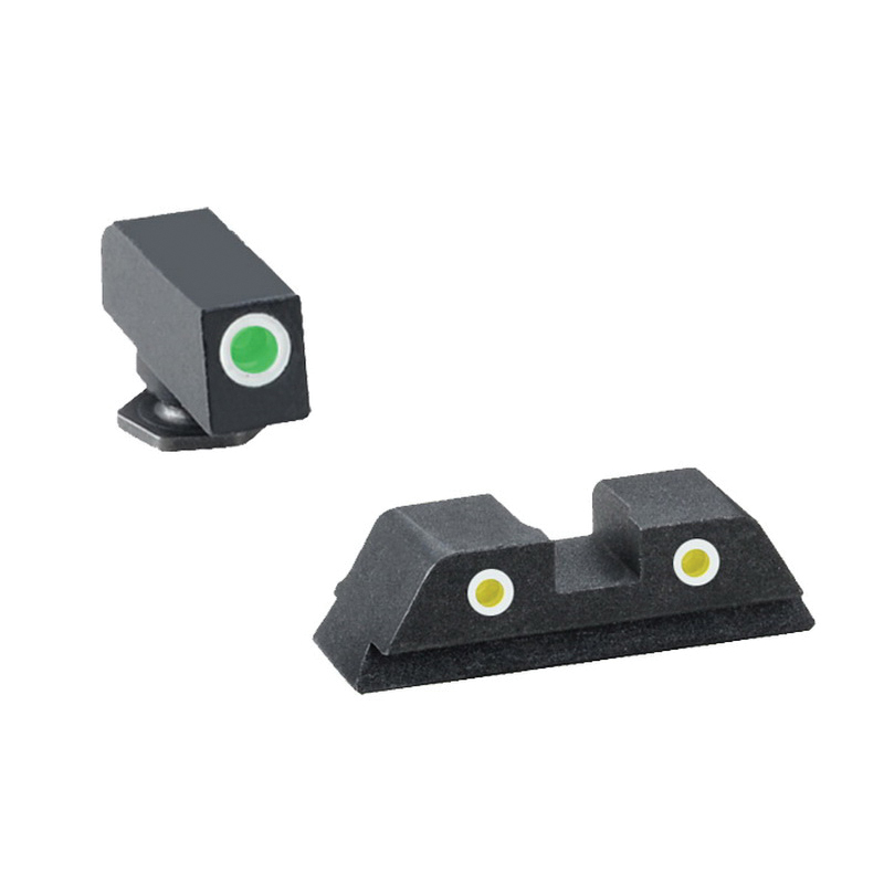 AmeriGlo Classic Self-Luminous 3 Dot Night Sight Set for Glock 17 Pistol, Green with White Outline Front, Yellow with White Outline Rear - GL115