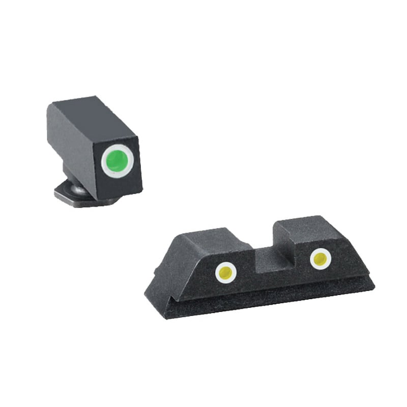 AmeriGlo Classic Self-Luminous 3 Dot Night Sight Set for Glock 20 Pistol, Green with White Outline Front, Yellow with White Outline Rear - GL121 - Ameriglo