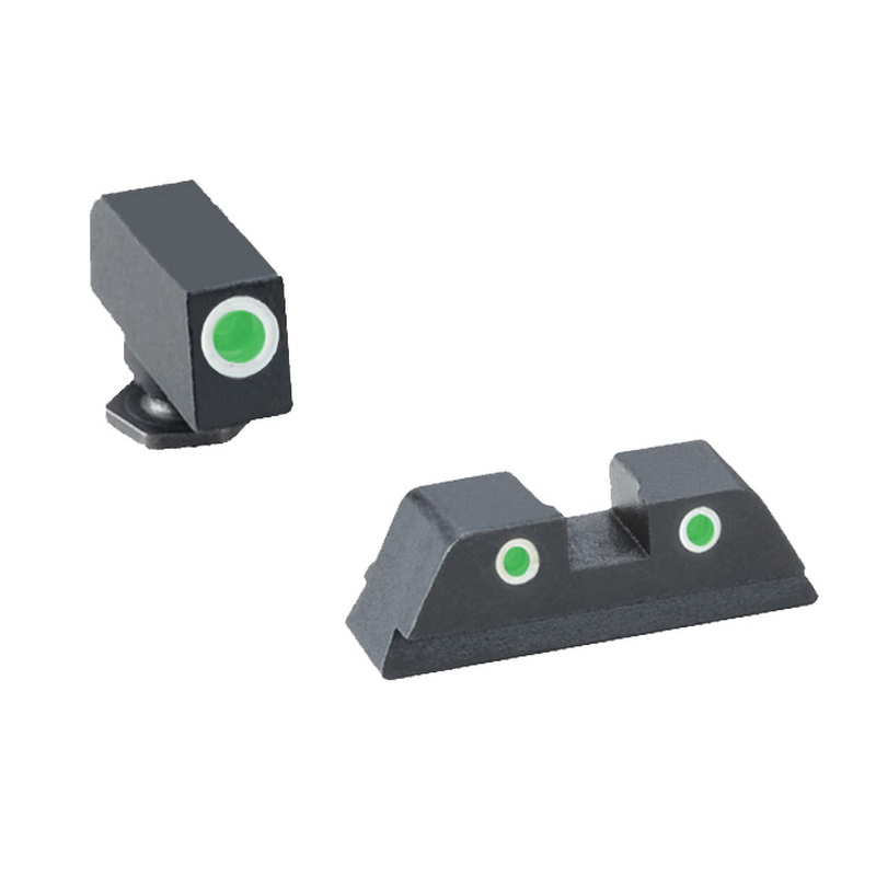 AmeriGlo Classic Self-Luminous 3 Dot Night Sight Set for Glock 42, 43 Pistols, Green with White Outline Front/Rear - GL430