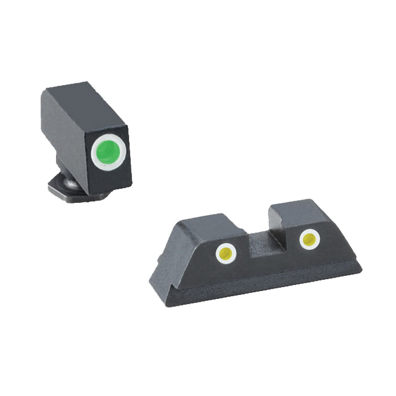 AmeriGlo Classic Self-Luminous 3 Dot Night Sight Set for Glock 42 Pistol, Green with White Outline Front, Yellow with White Outline Rear - GL431 - Ameriglo